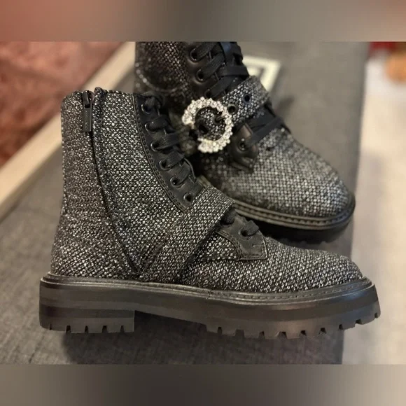 Jimmy Choo Glistening Tweed Embellished Flat Ankle Boots NWOT SZ36.5 US SZ 6.5 - Picture 6 of 12